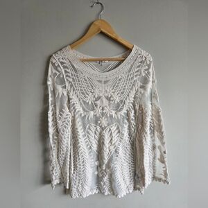 Papaya Sheer Floral Embroidered Romantic Boho Festival Lace Swimsuit Cover S/M